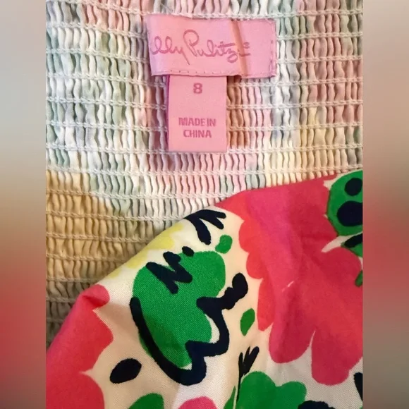 Lilly Pulitzer Floral Strapless Cotton Dress Pink Yellow Sz 8 Small Smocked - Picture 11 of 12